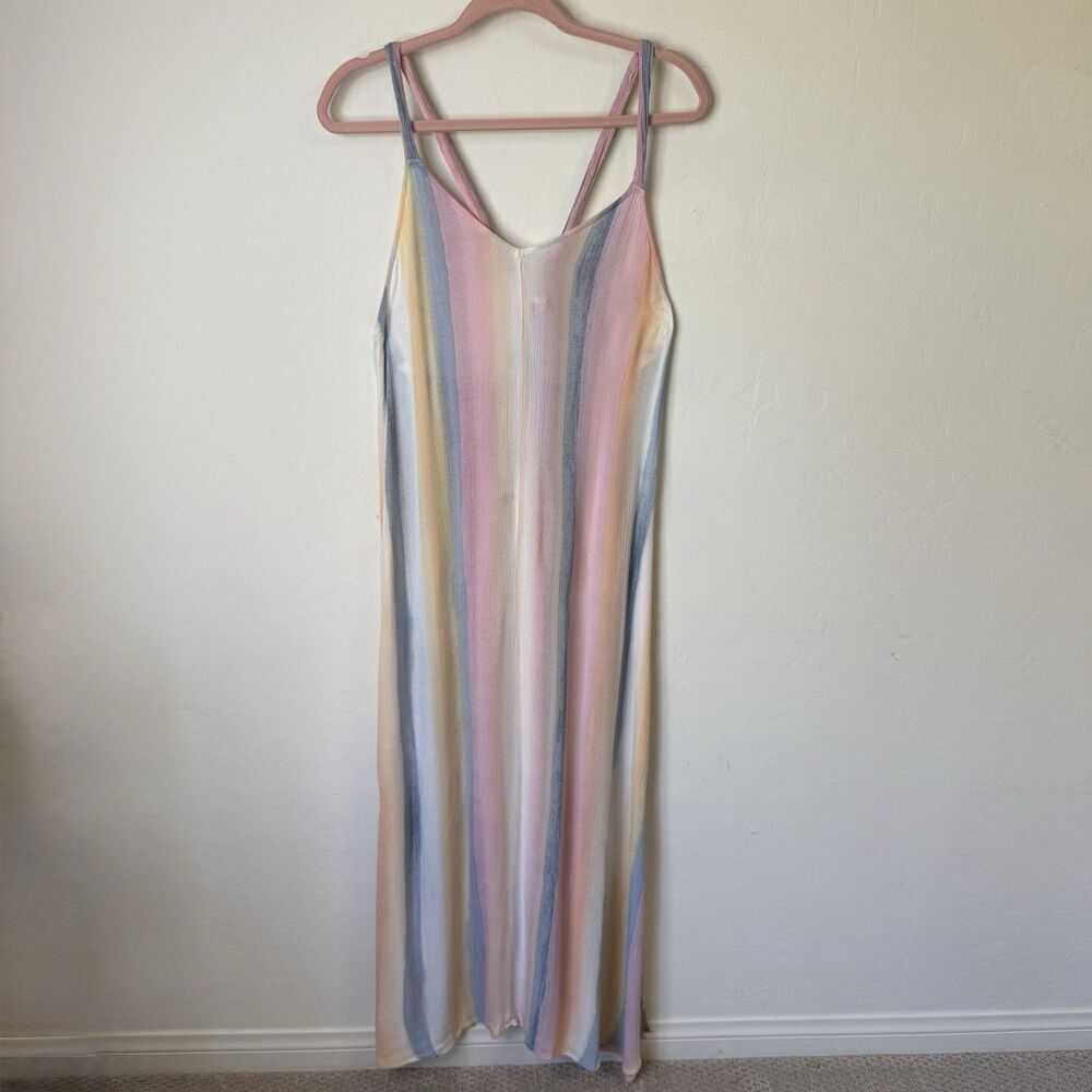 Billabong Womens Large Pastel Colorful Stripe Slit Maxi Dress Boho Beachy Travel